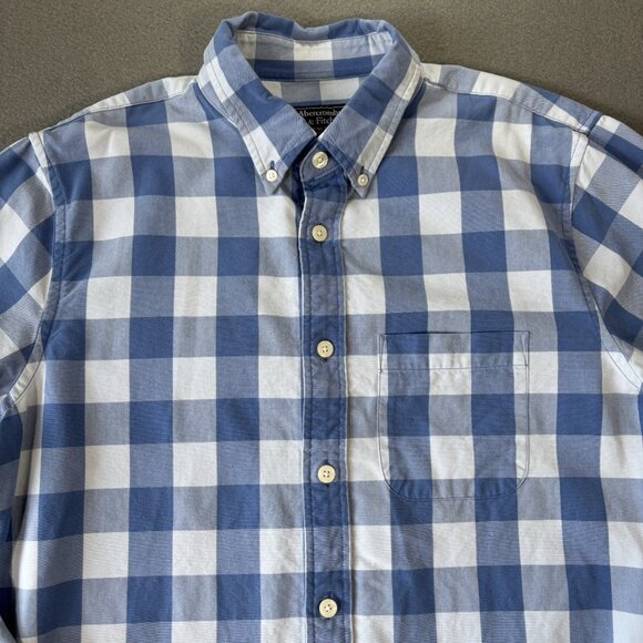 Abercrombie & Fitch Mens M Blue White Plaid Check Button Down Long Sleeve Shirt - Picture 2 of 16